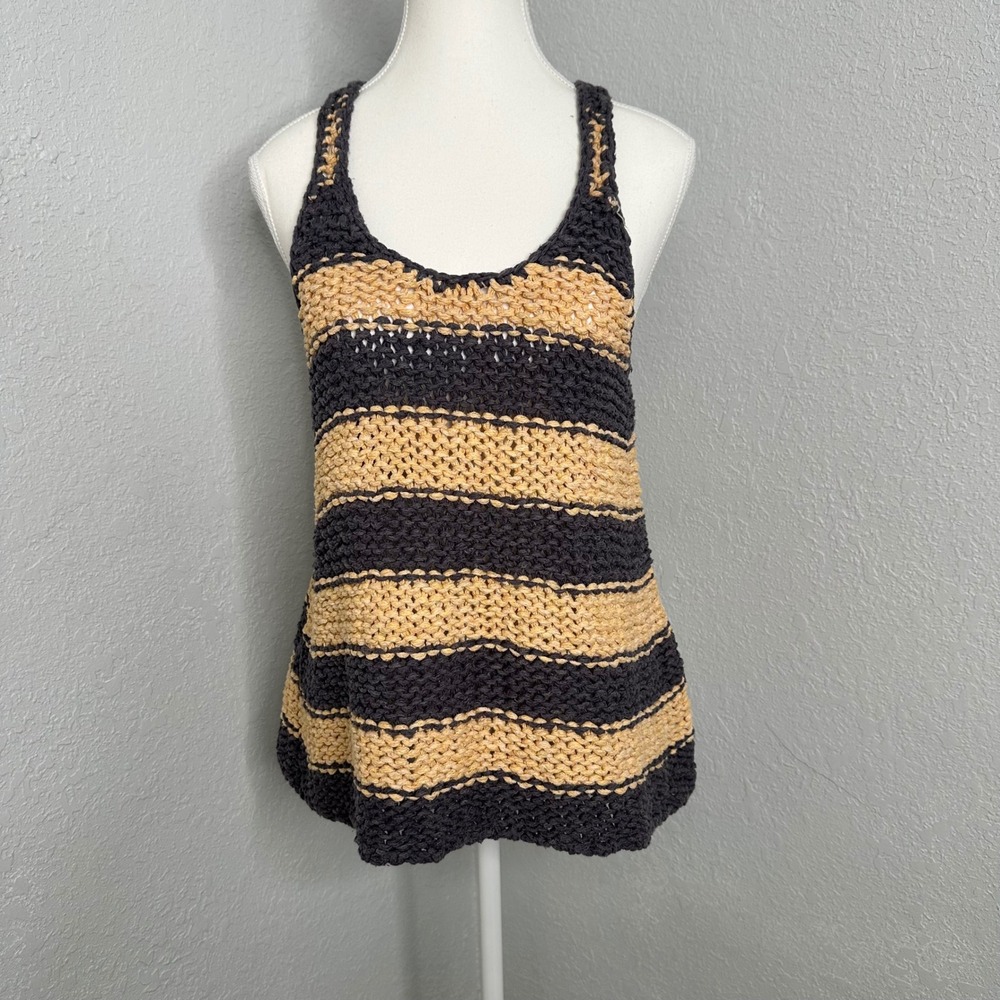 Free People stars‎ that shine striped Crochet Tank Top Sleeveless Blue Beige XS